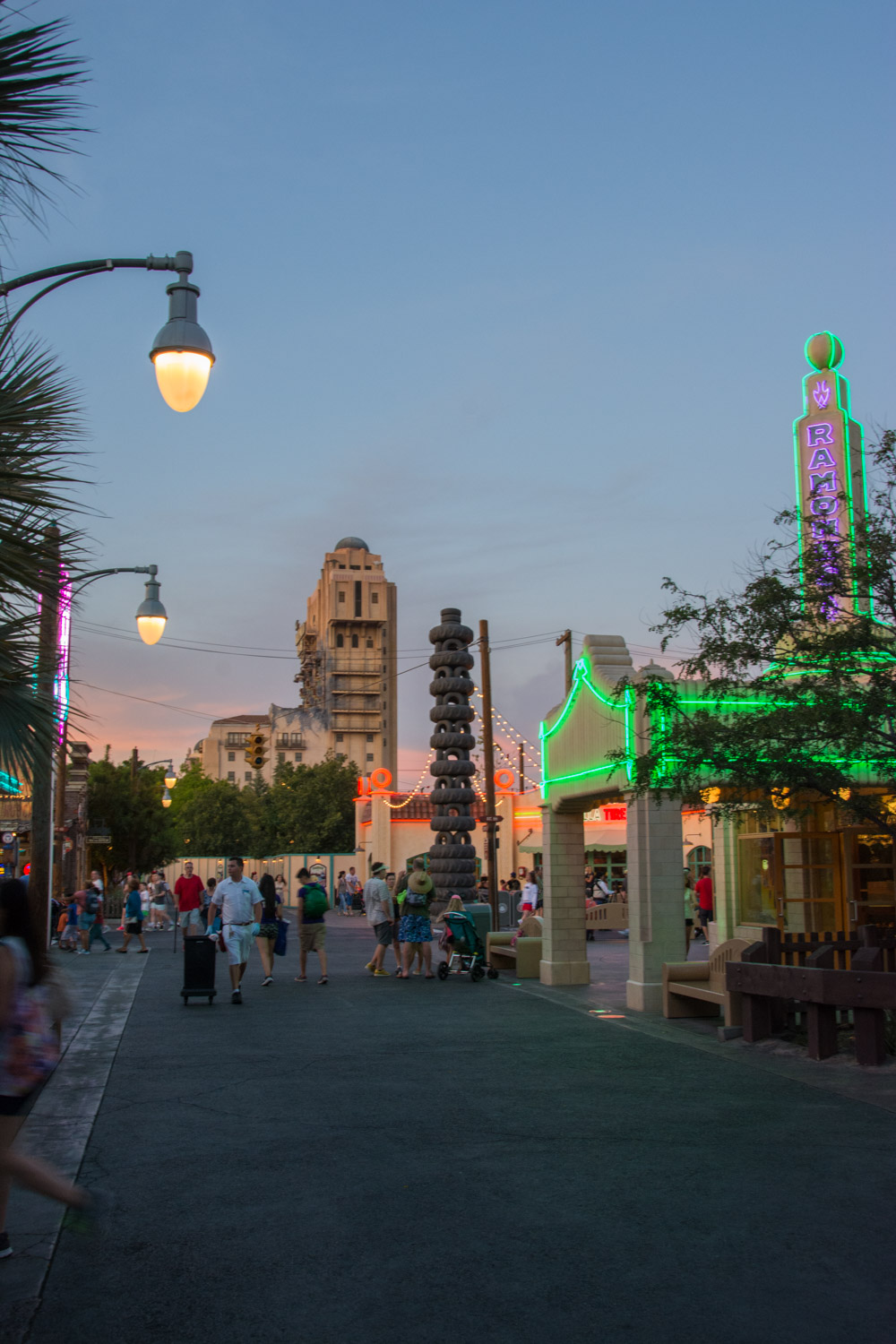 Tower of Terror from Radiator Springs at Sunset