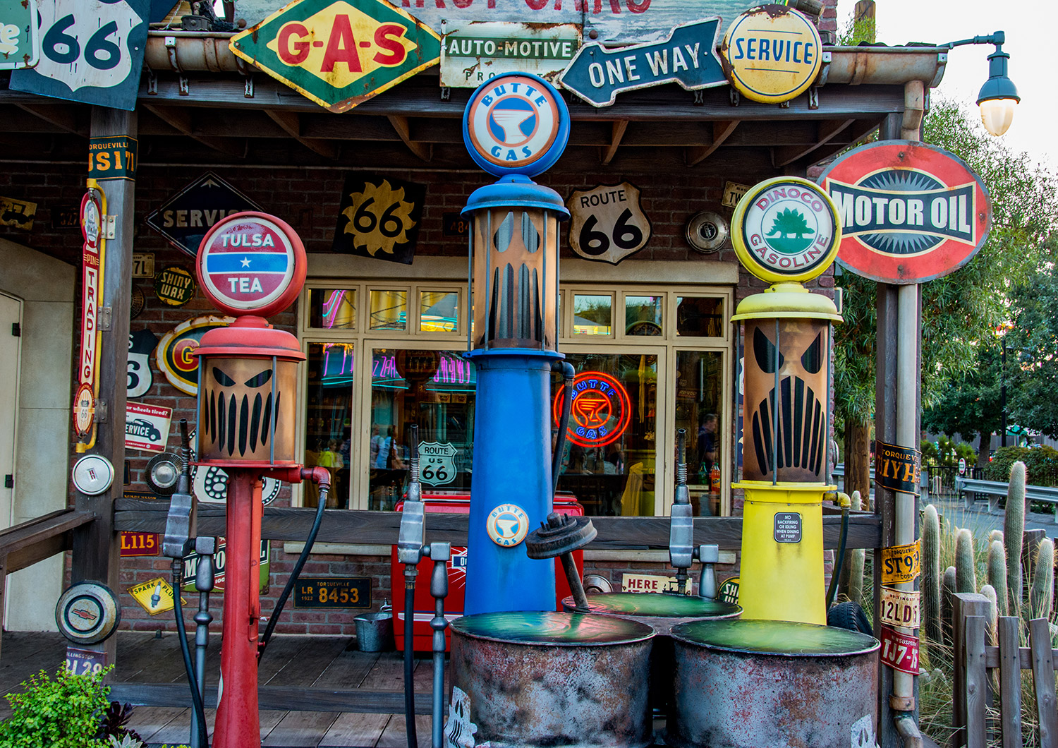 Gas pumps decorated as spooky spirits for Halloween