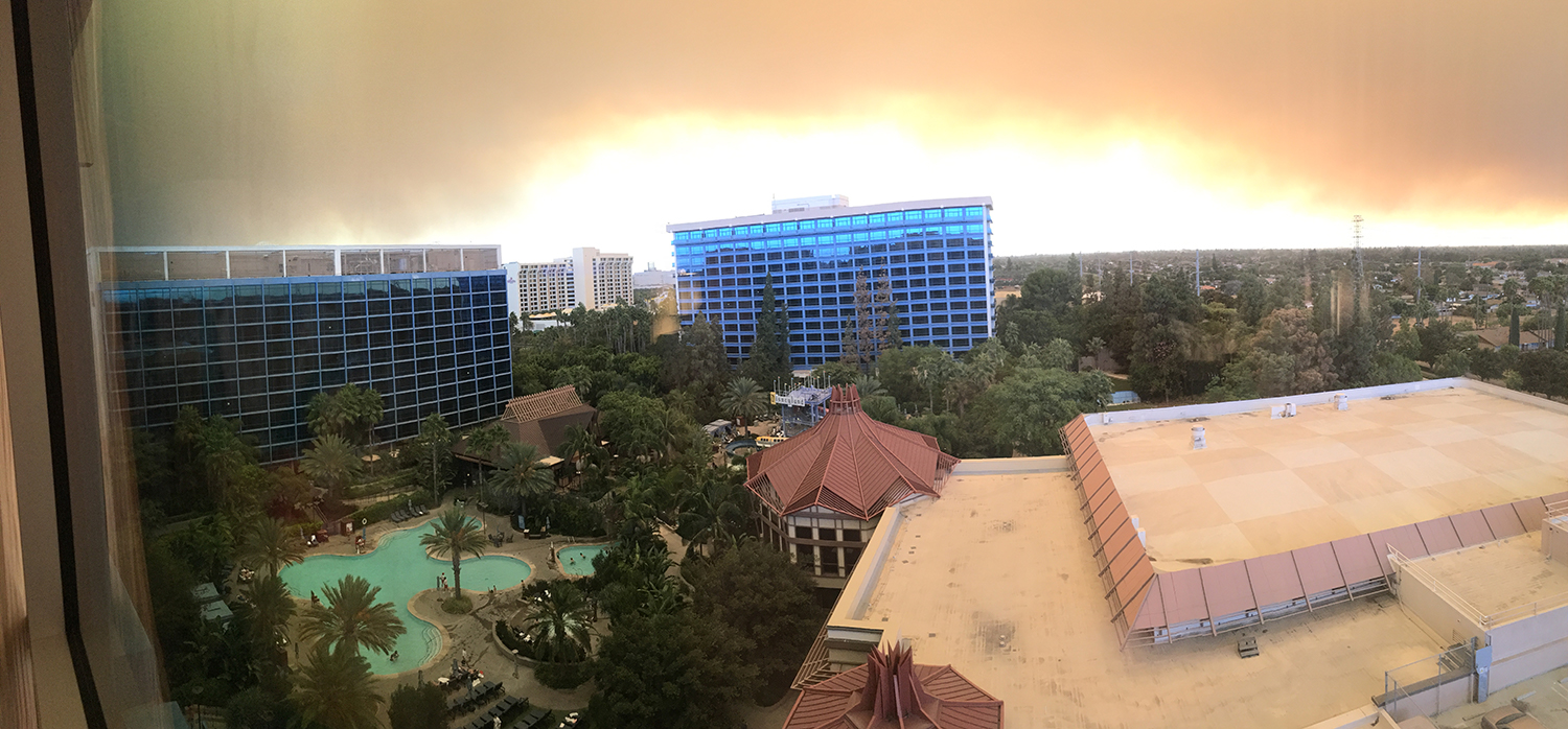 Smokey skies over Anaheim from the Disneyland Hotel